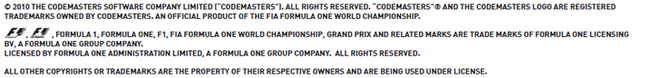 2010 FIA FORMULA ONE WORLD CHAMPIONSHIP(2010 FIA フォーミュラ1世界選手権)　使用許諾表記