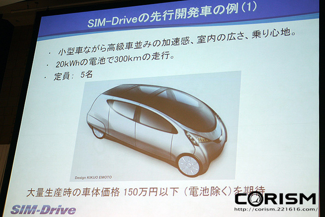 SIM-Driveでは、2013年に車両本体150万円以下の車両量産を目指す